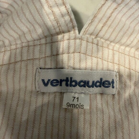 Vertbaudet Dungarees Cargo Cotton Unisex Baby 9 mos White & Tan EUC - Picture 6 of 8